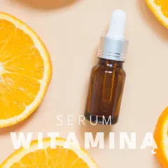 Serum z witaminą C, otoczone soczystymi pomarańczami, obiecuje rozświetloną cerę i widoczne efekty.
