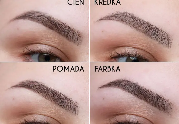 Porównanie efektów: jak malować brwi cieniem, kredką, pomadą i farbką. Każda metoda daje inny rezultat.