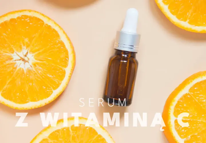 Serum z witaminą C, otoczone soczystymi pomarańczami, obiecuje rozświetloną cerę i widoczne efekty.