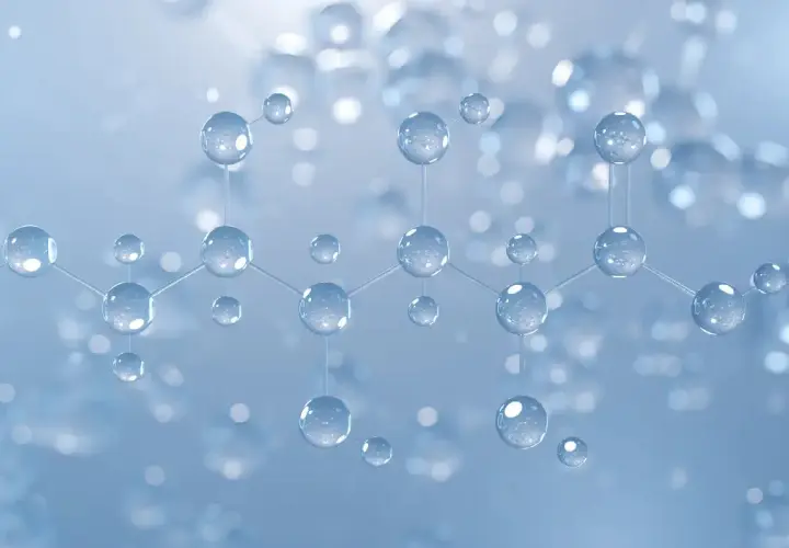 Struktura molekularna z kulistymi atomami, przypominająca budowę kwasów pha.