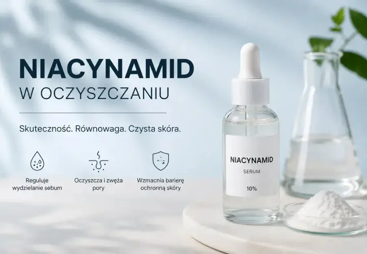 Serum z niacynamidem do oczyszczania skóry. Reguluje sebum, oczyszcza pory i wzmacnia barierę ochronną. Skuteczność, równowaga, czysta skóra.