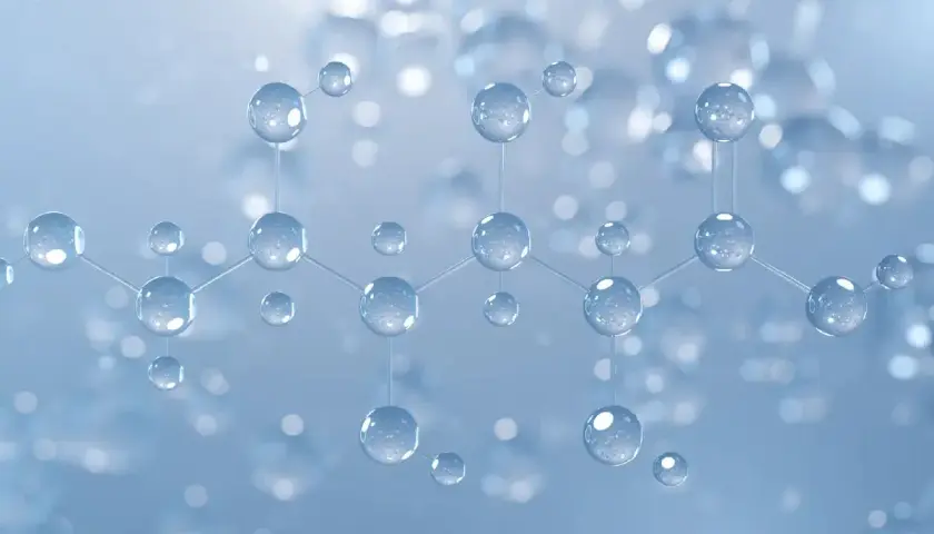 Struktura molekularna z kulistymi atomami, przypominająca budowę kwasów pha.
