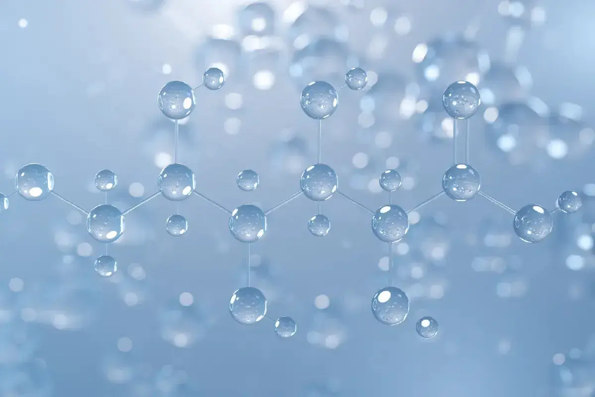 Struktura molekularna z kulistymi atomami, przypominająca budowę kwasów pha.